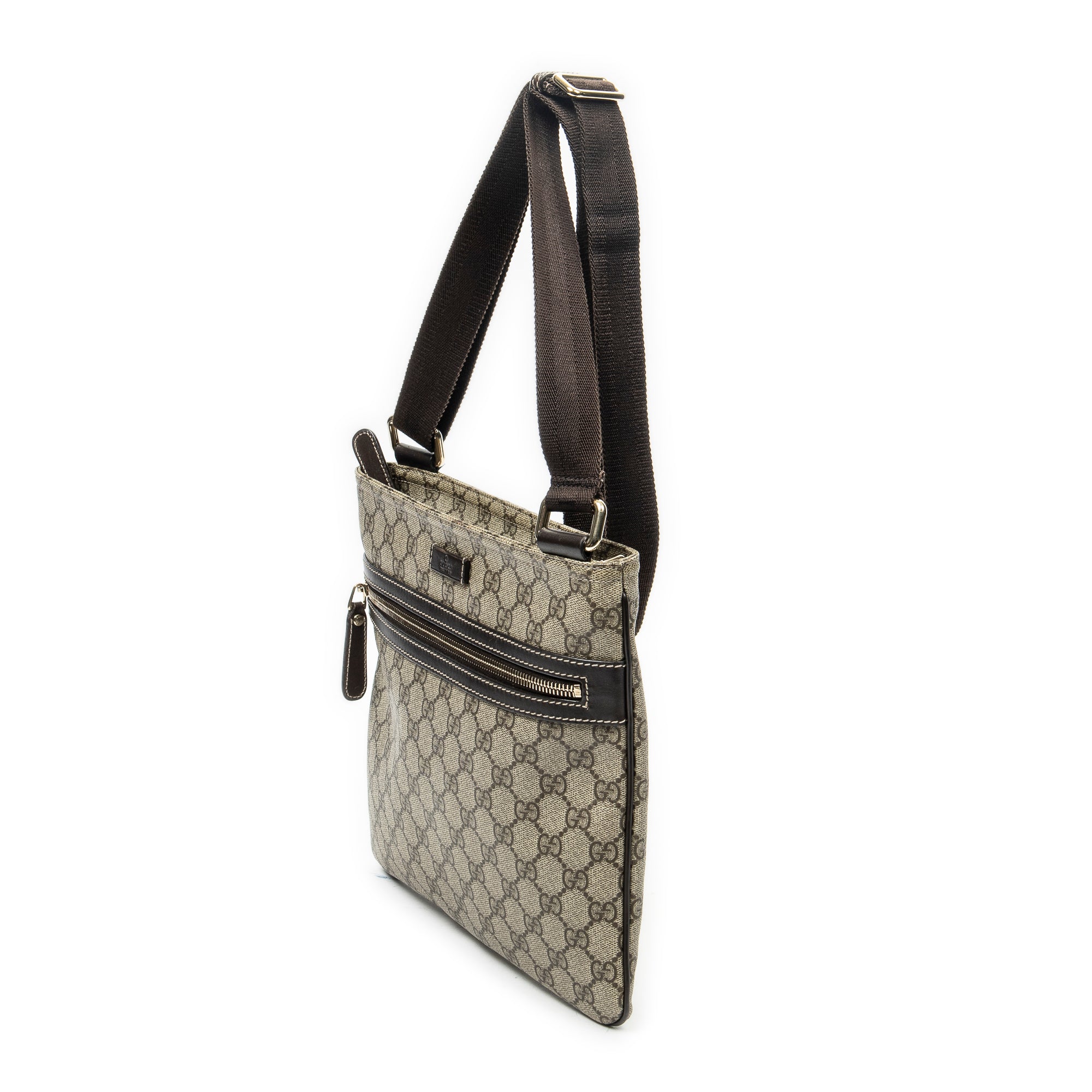 Shoulder Bag Square Front Zip Crossbody Beige Supreme Coated Canvas