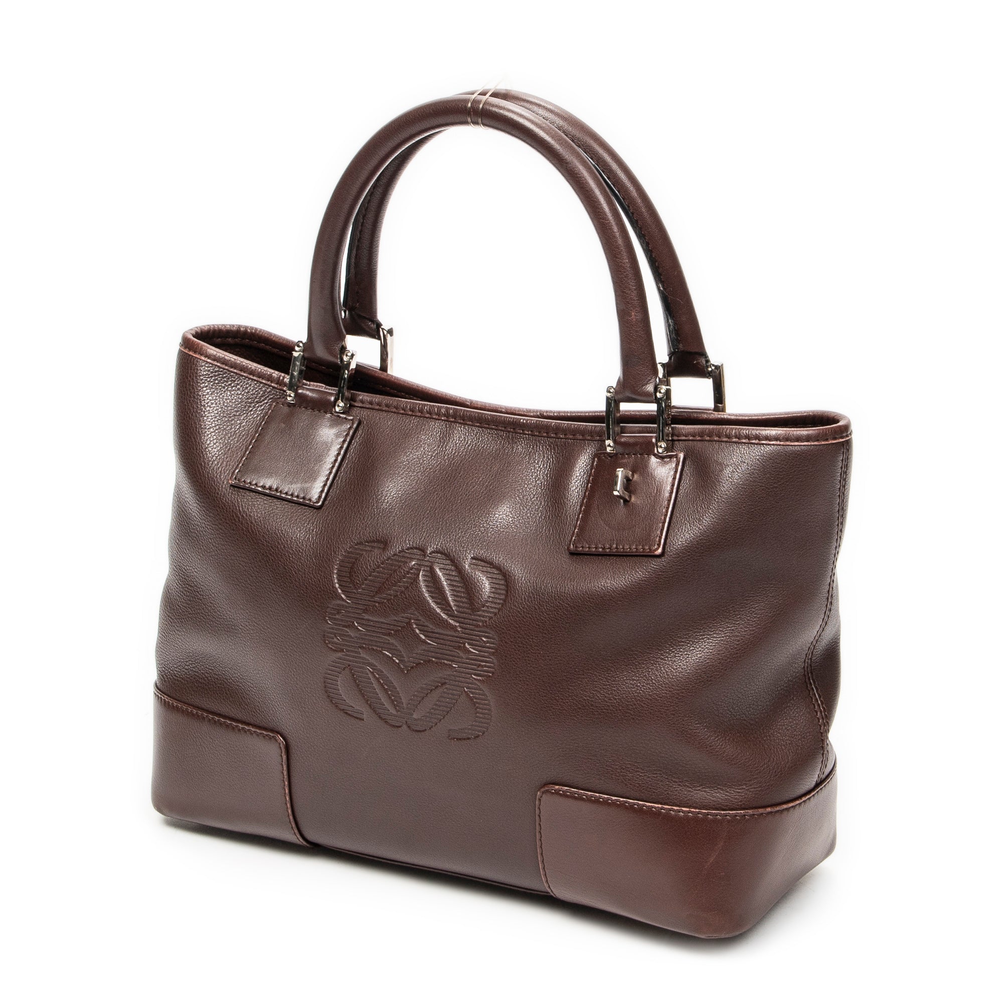 Handbag Anagram Open Tote Dark Brown Calfskin Leather
