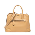 Shoulder Bag Front Pocket Dome Tote Beige Saffiano Leather