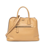 Shoulder Bag Front Pocket Dome Tote Beige Saffiano Leather