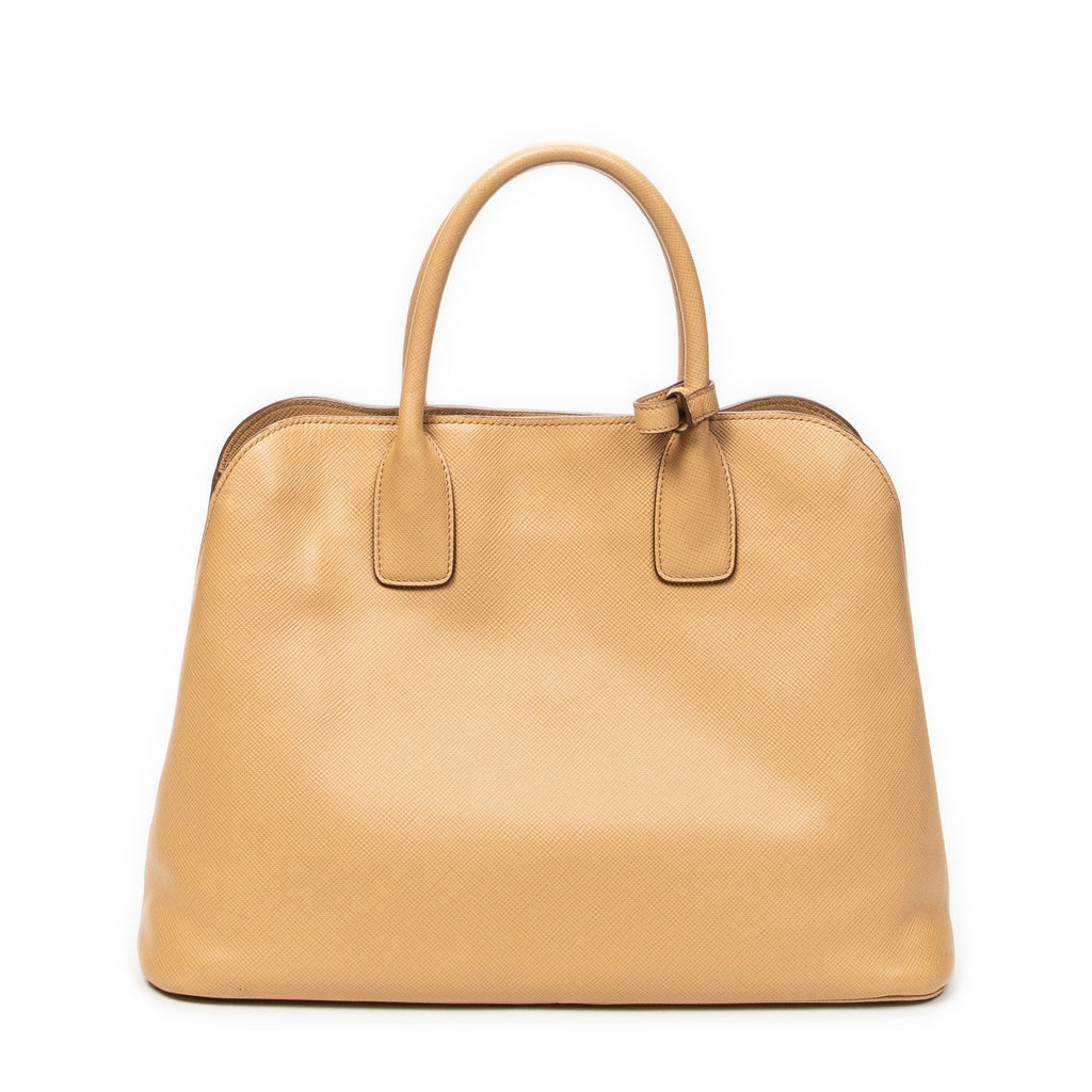 Shoulder Bag Front Pocket Dome Tote Beige Saffiano Leather