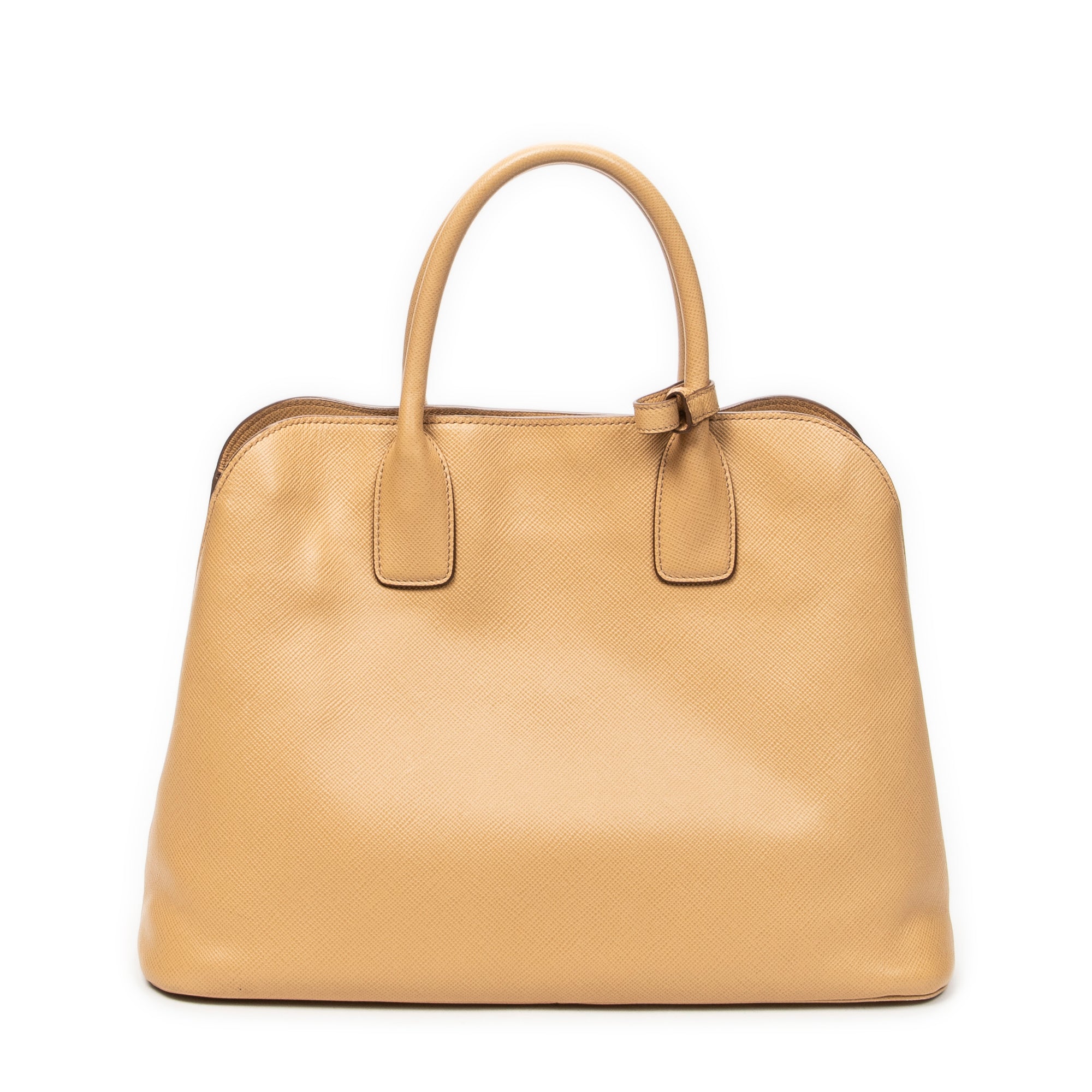Shoulder Bag Front Pocket Dome Tote Beige Saffiano Leather