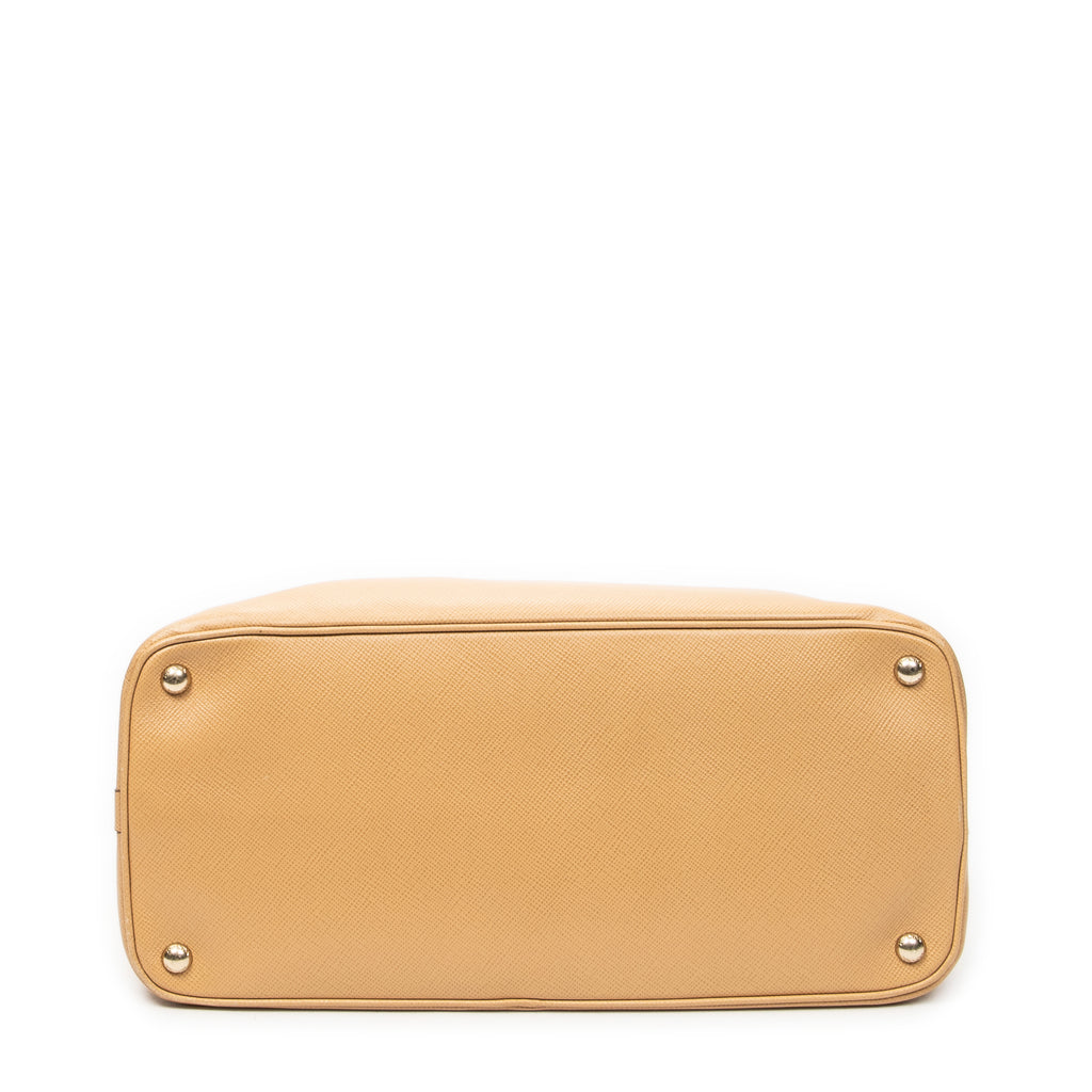 Shoulder Bag Front Pocket Dome Tote Beige Saffiano Leather