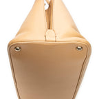Shoulder Bag Front Pocket Dome Tote Beige Saffiano Leather