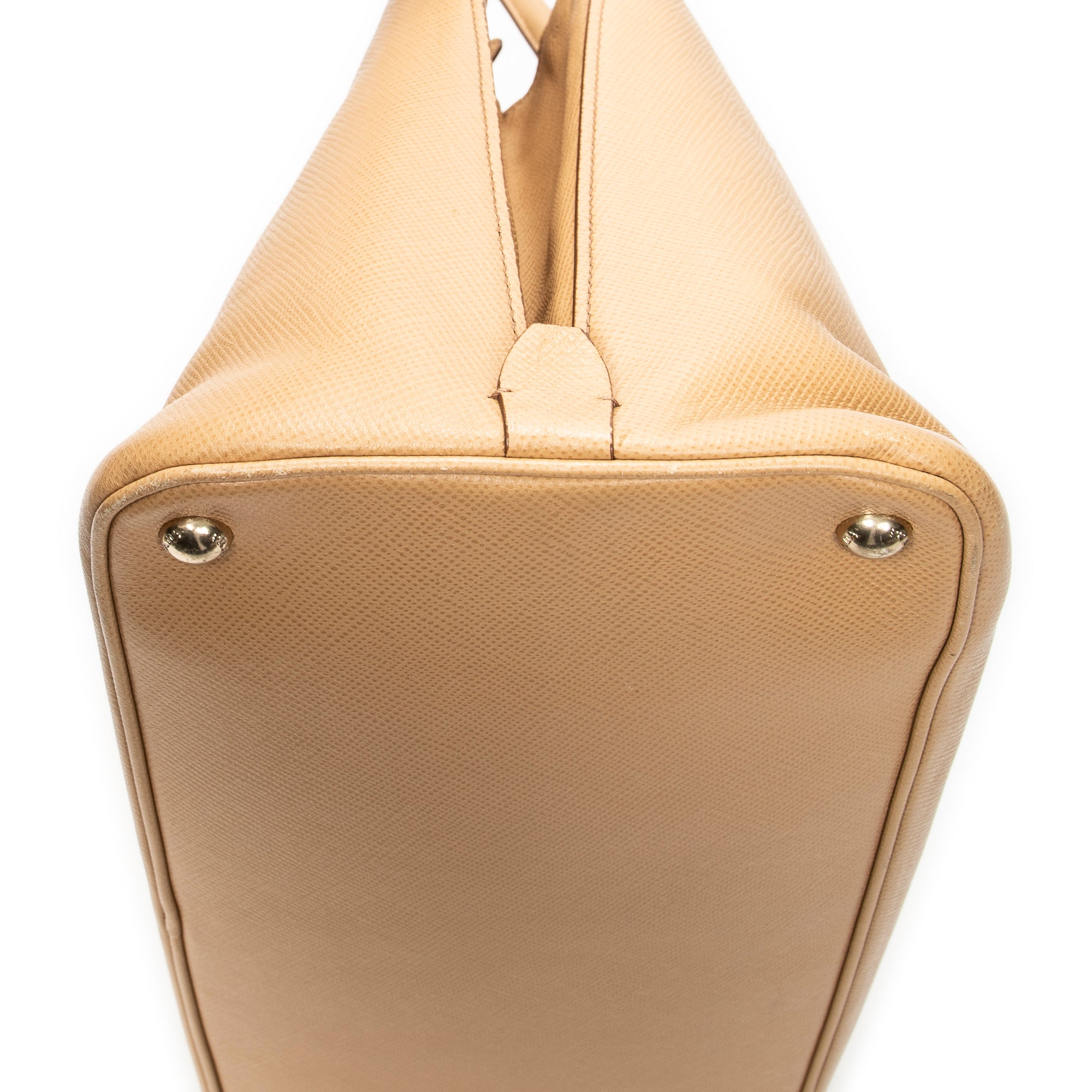 Shoulder Bag Front Pocket Dome Tote Beige Saffiano Leather