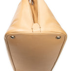 Shoulder Bag Front Pocket Dome Tote Beige Saffiano Leather