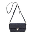 Shoulder Bag Rectangular Flap Crossbody Navy Tessuto Impuntu Canvas
