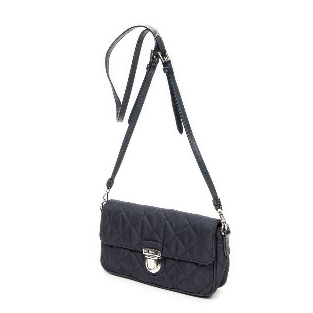 Shoulder Bag Rectangular Flap Crossbody Navy Tessuto Impuntu Canvas