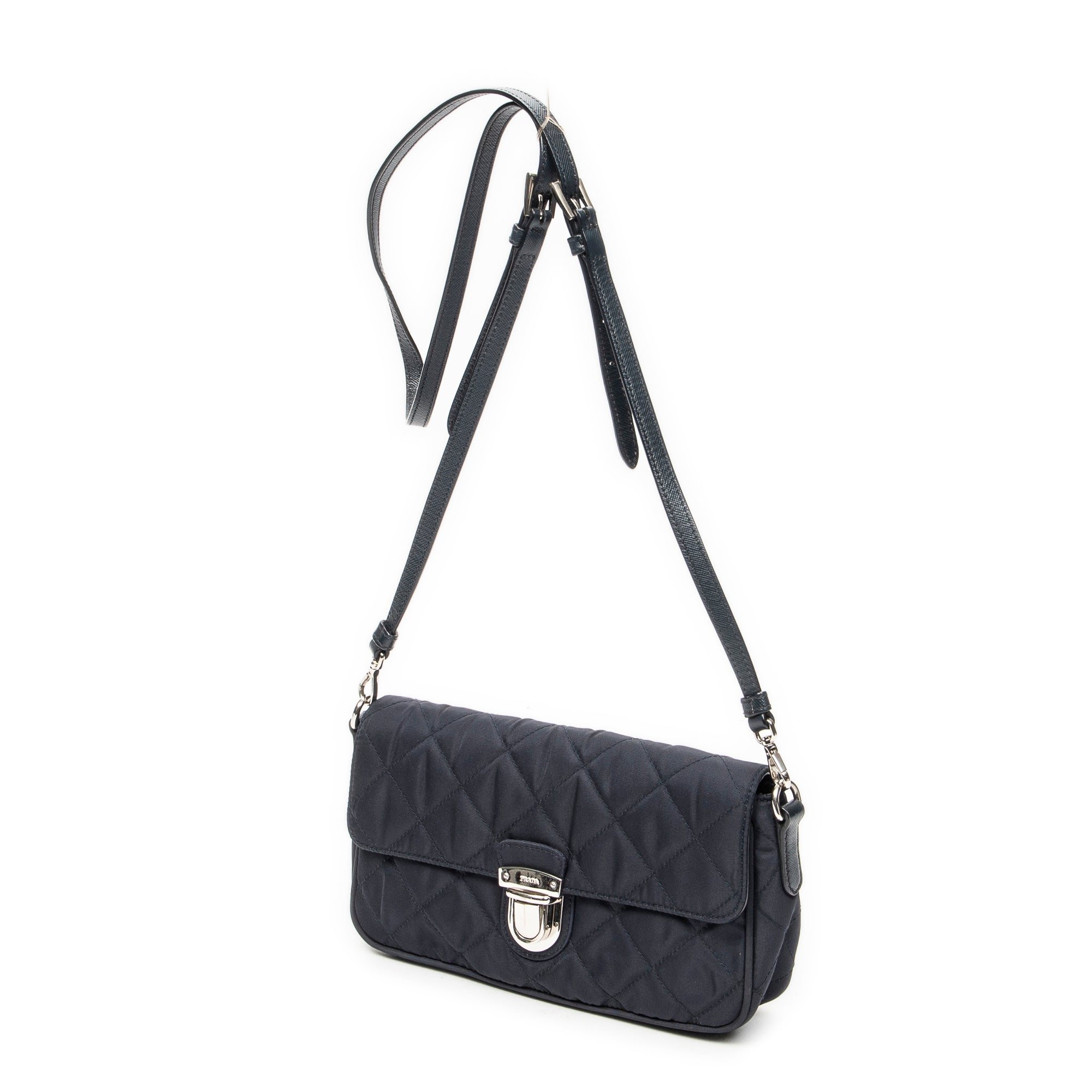 Shoulder Bag Rectangular Flap Crossbody Navy Tessuto Impuntu Canvas