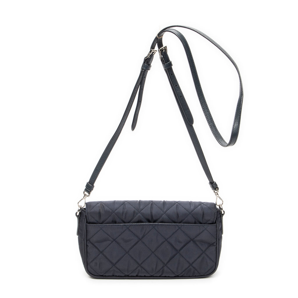 Shoulder Bag Rectangular Flap Crossbody Navy Tessuto Impuntu Canvas