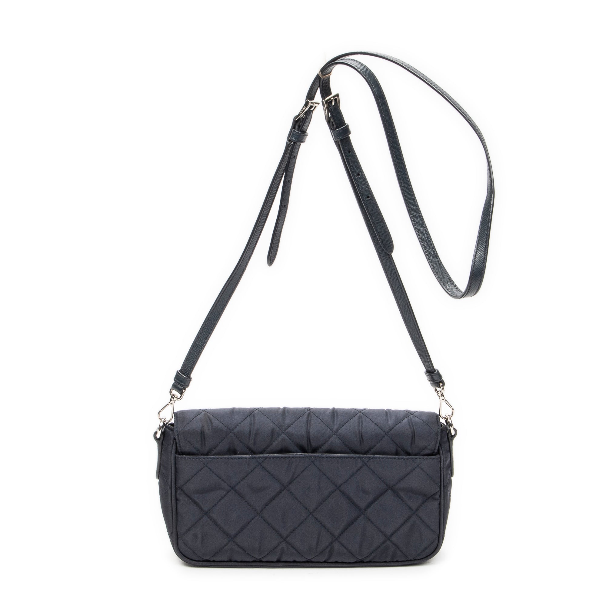 Shoulder Bag Rectangular Flap Crossbody Navy Tessuto Impuntu Canvas
