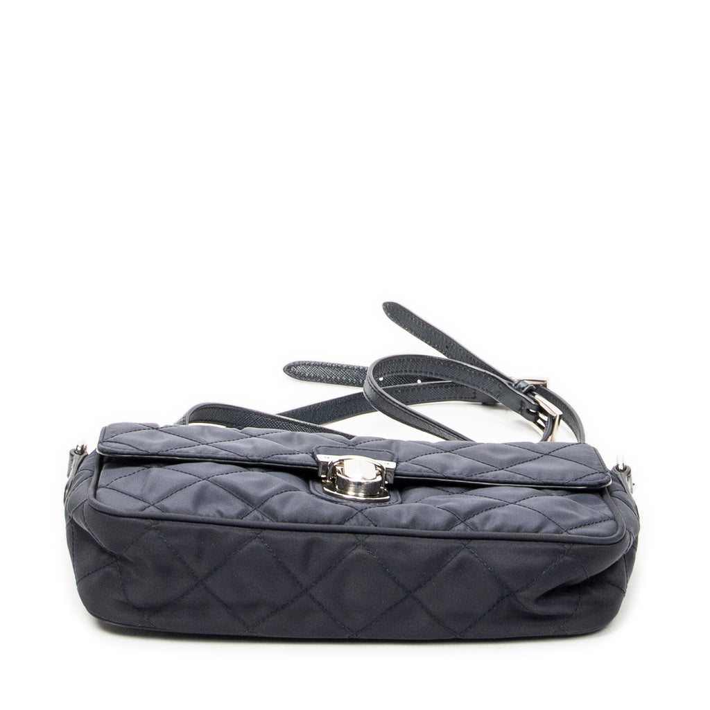 Shoulder Bag Rectangular Flap Crossbody Navy Tessuto Impuntu Canvas