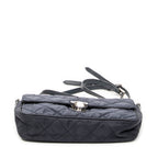 Shoulder Bag Rectangular Flap Crossbody Navy Tessuto Impuntu Canvas