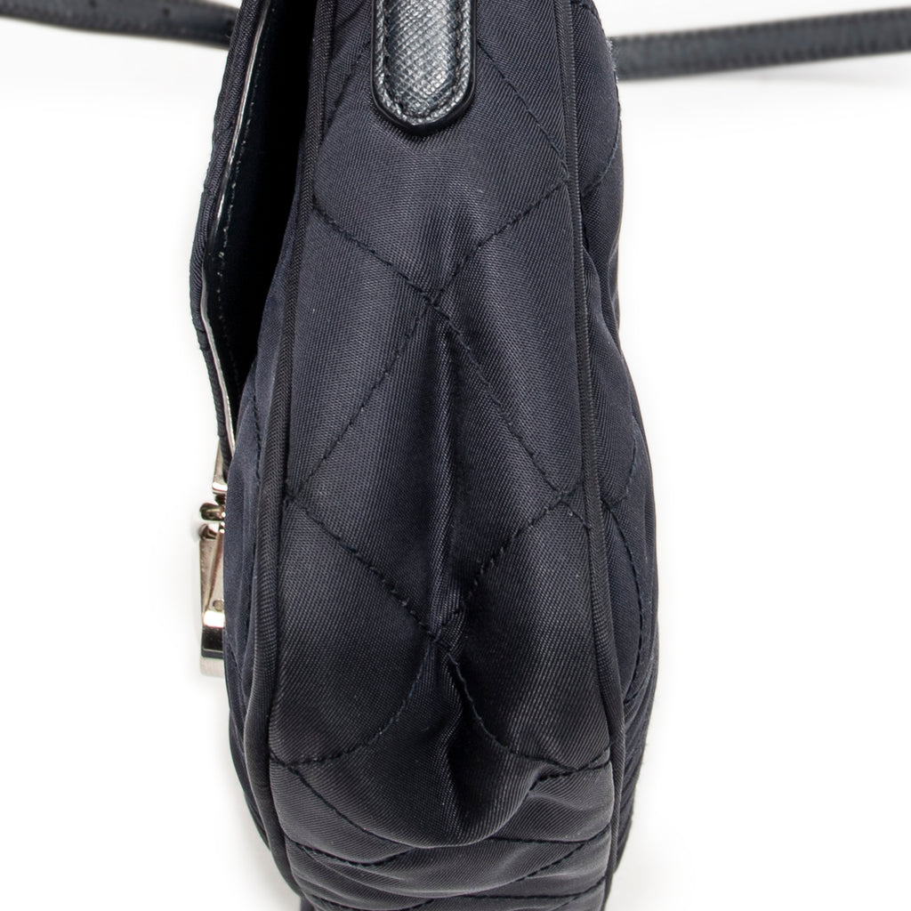 Shoulder Bag Rectangular Flap Crossbody Navy Tessuto Impuntu Canvas