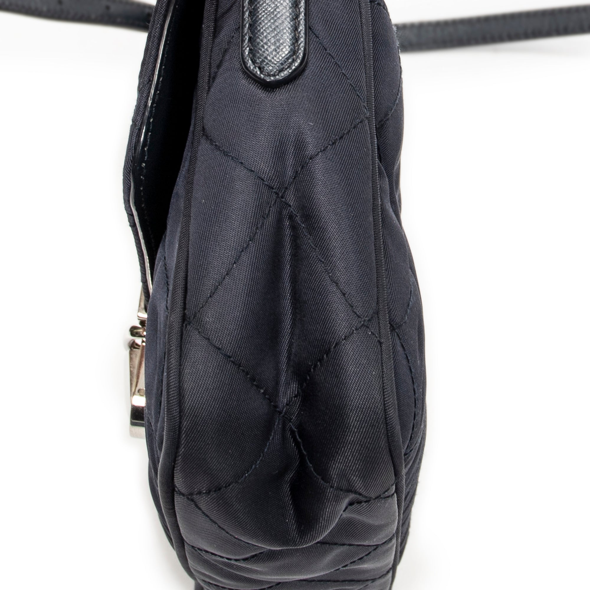 Shoulder Bag Rectangular Flap Crossbody Navy Tessuto Impuntu Canvas