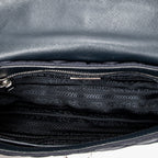 Shoulder Bag Rectangular Flap Crossbody Navy Tessuto Impuntu Canvas
