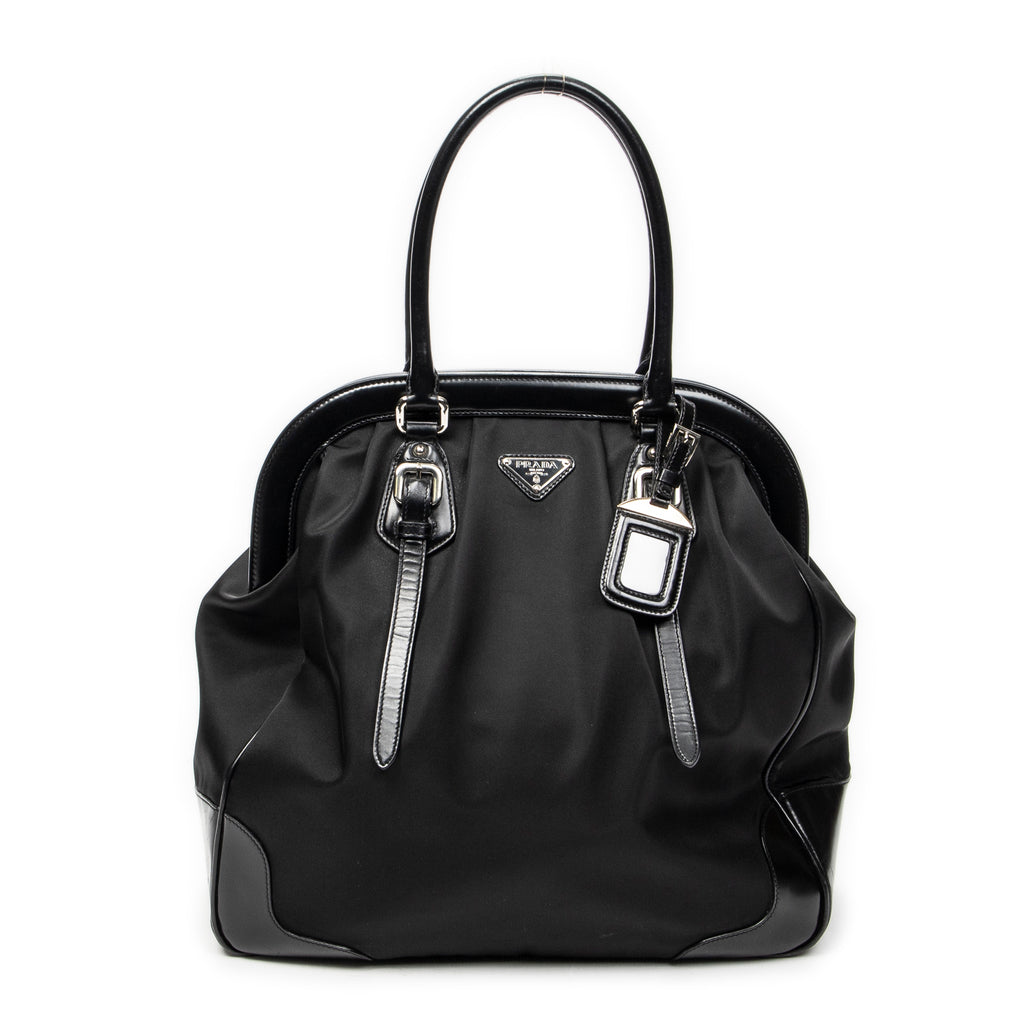 Shoulder Bag Frame Dome Tote Black Nylon Canvas