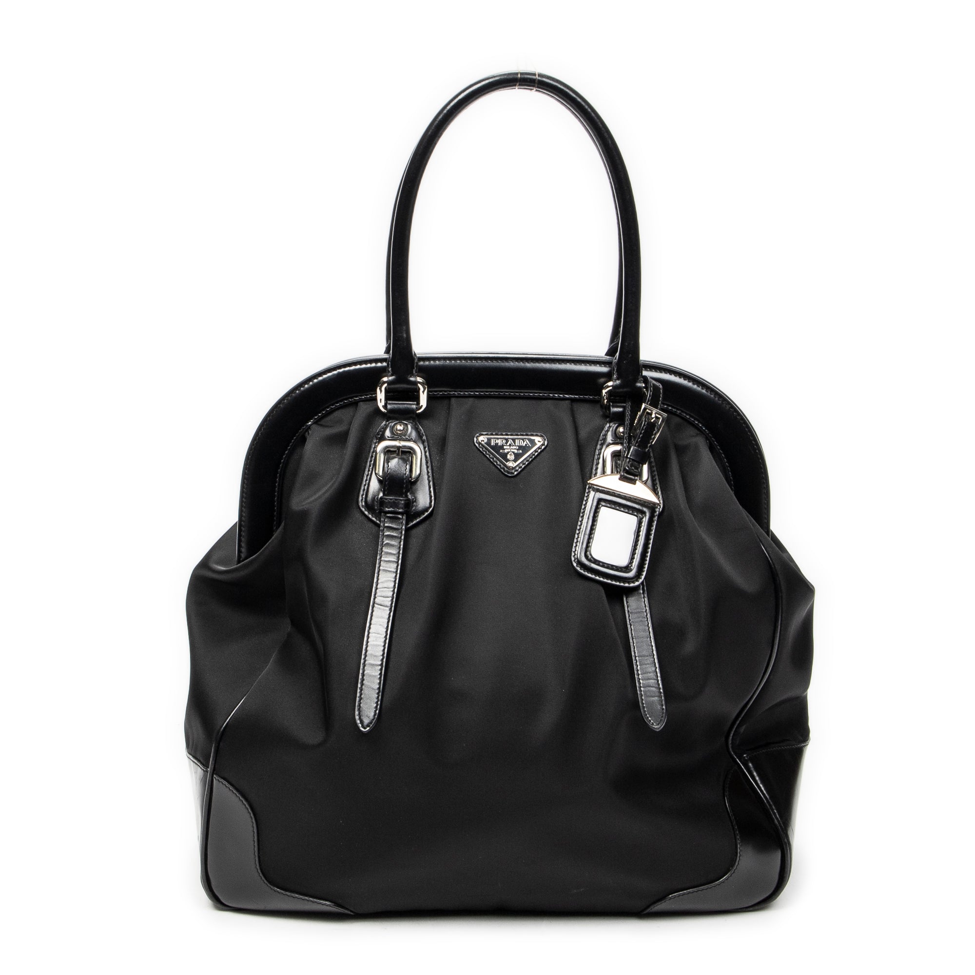 Shoulder Bag Frame Dome Tote Black Nylon Canvas