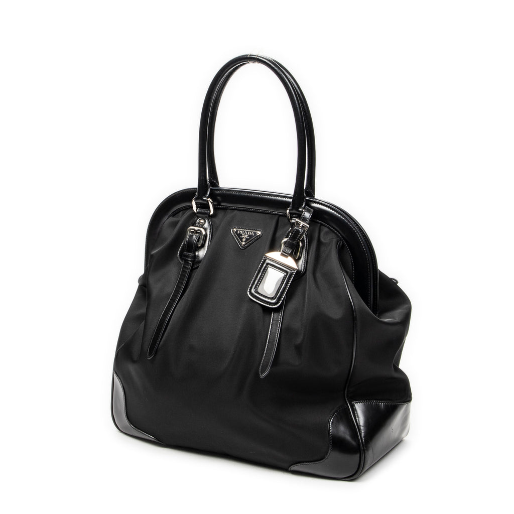 Shoulder Bag Frame Dome Tote Black Nylon Canvas