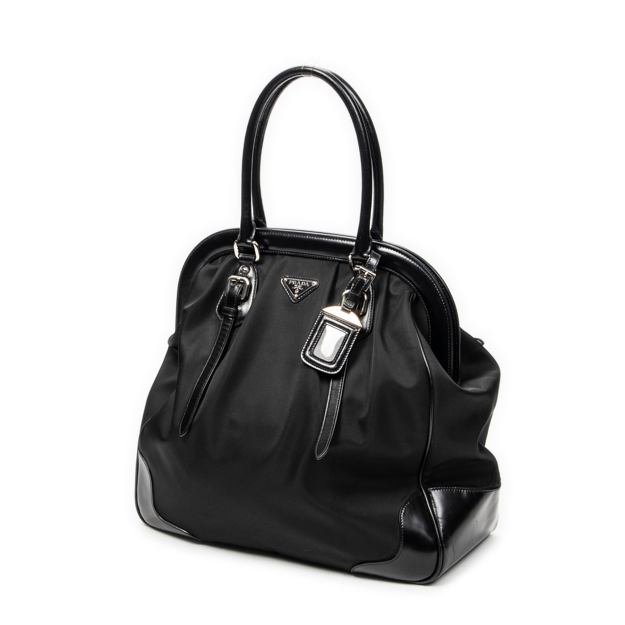 Shoulder Bag Frame Dome Tote Black Nylon Canvas