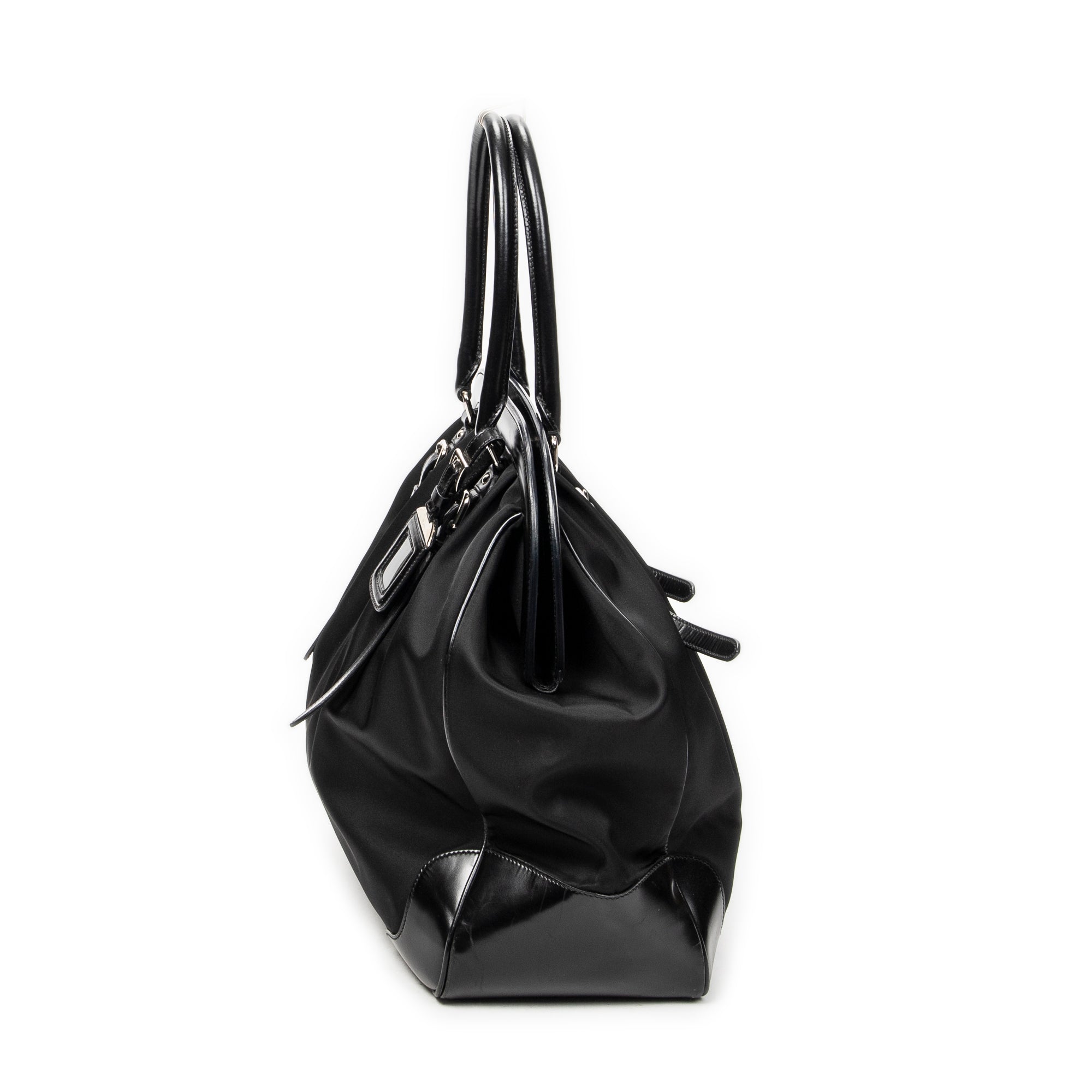Shoulder Bag Frame Dome Tote Black Nylon Canvas