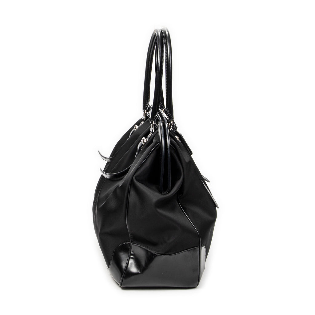 Shoulder Bag Frame Dome Tote Black Nylon Canvas