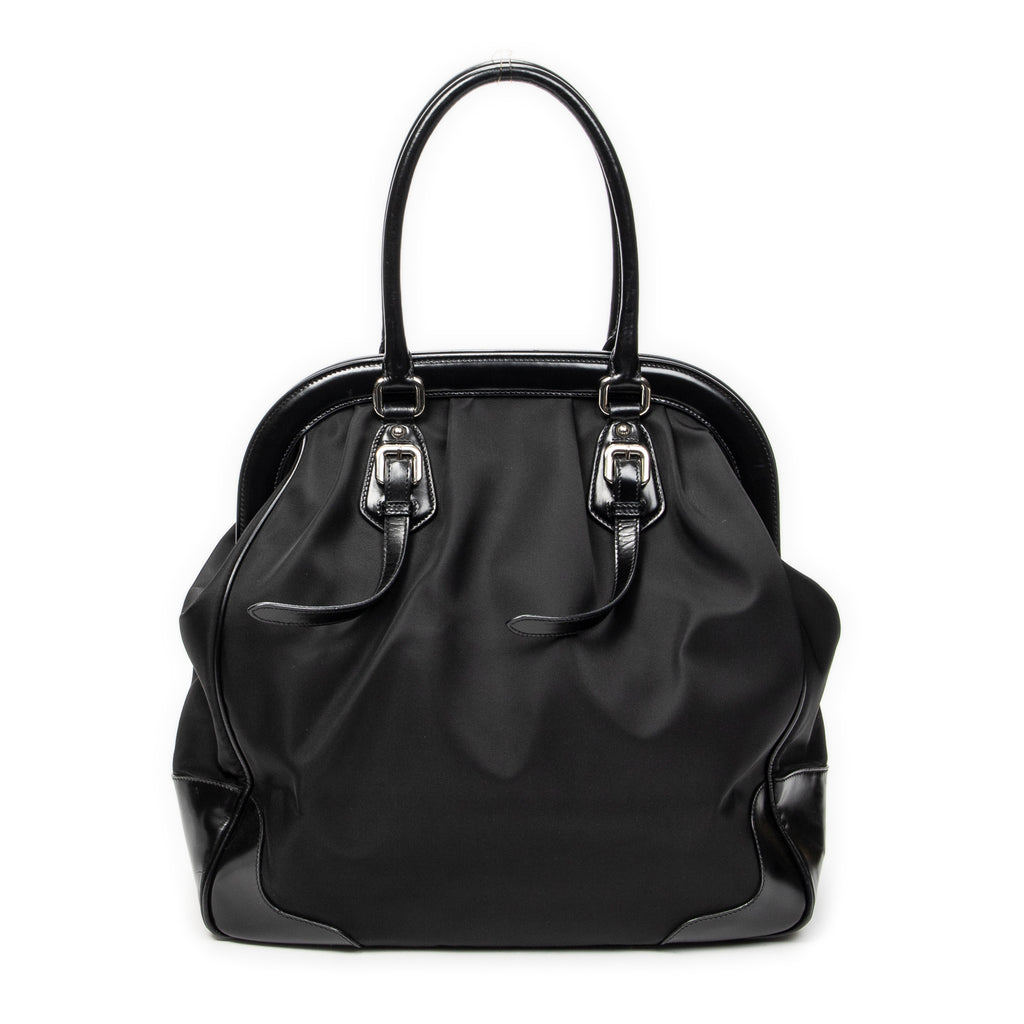 Shoulder Bag Frame Dome Tote Black Nylon Canvas