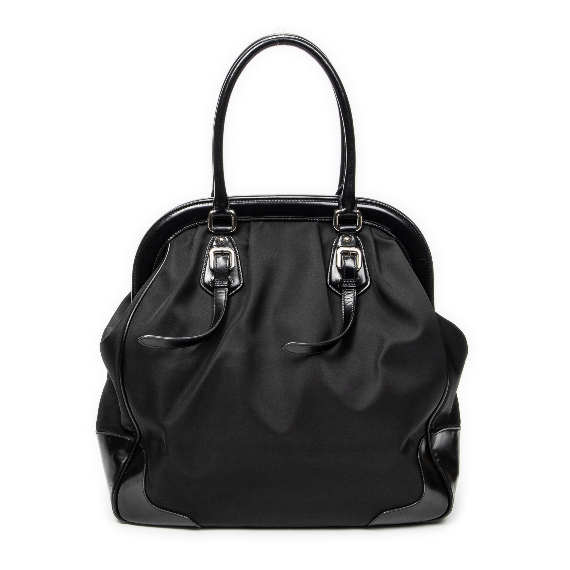 Shoulder Bag Frame Dome Tote Black Nylon Canvas