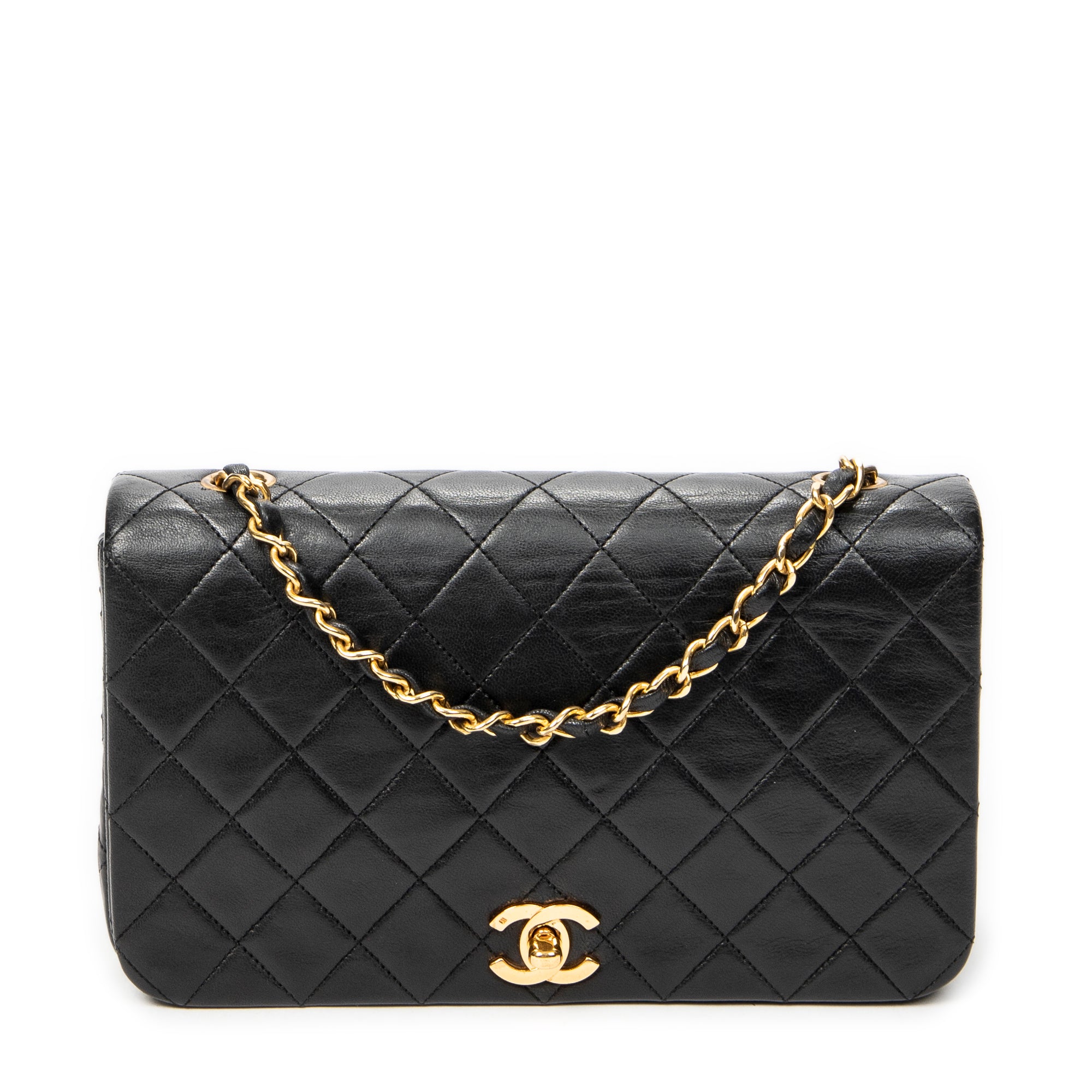 Shoulder Bag Mademoiselle Full Flap Black Quilted Lambskin Leather