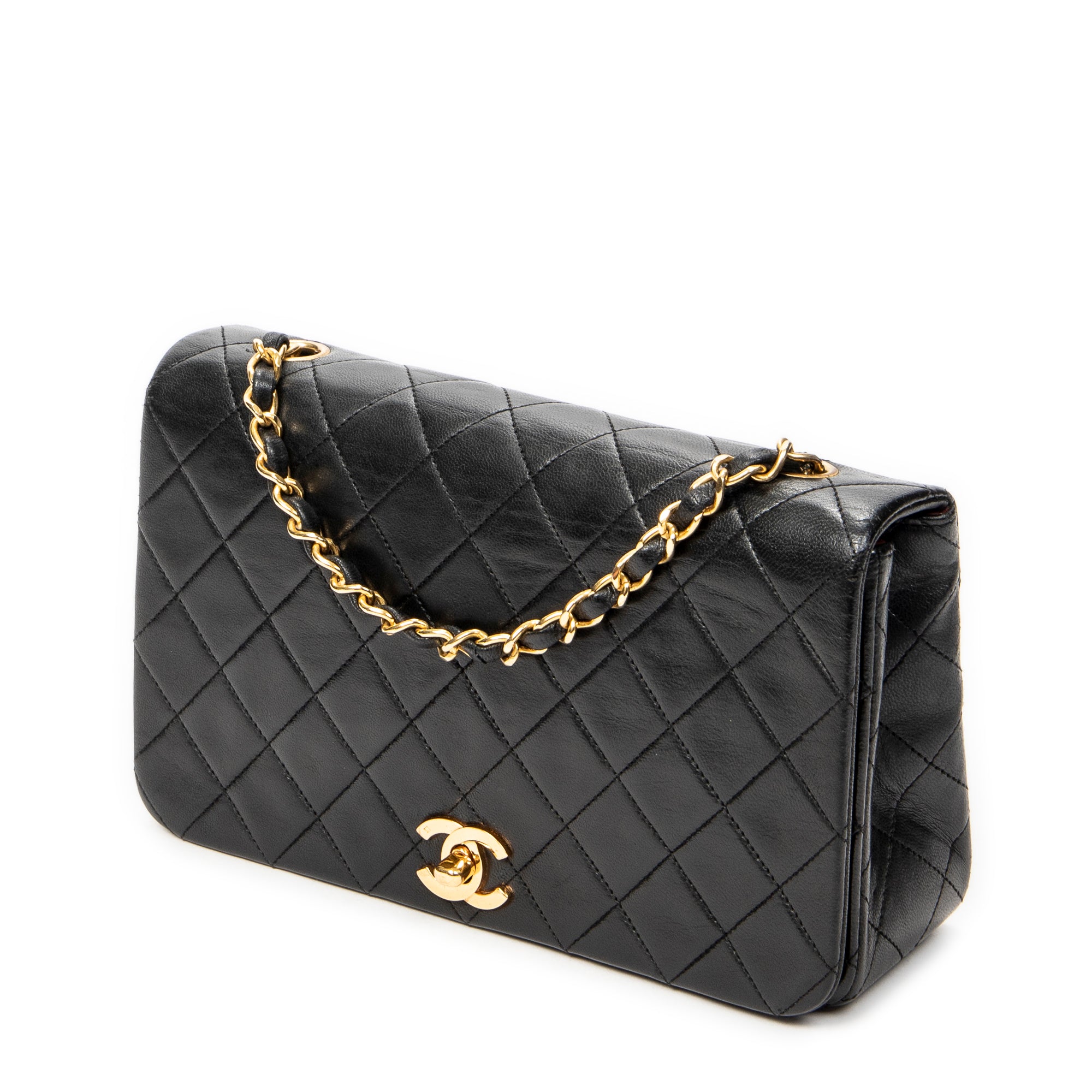 Shoulder Bag Mademoiselle Full Flap Black Quilted Lambskin Leather