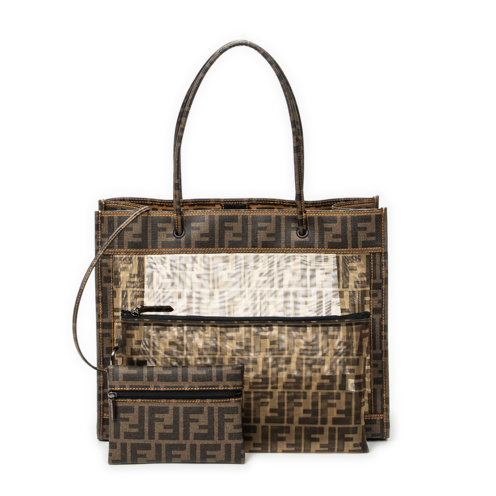 Shoulder Bag Mesh 1974 FF Tote Brown Zucca Mesh Glazed Canvas