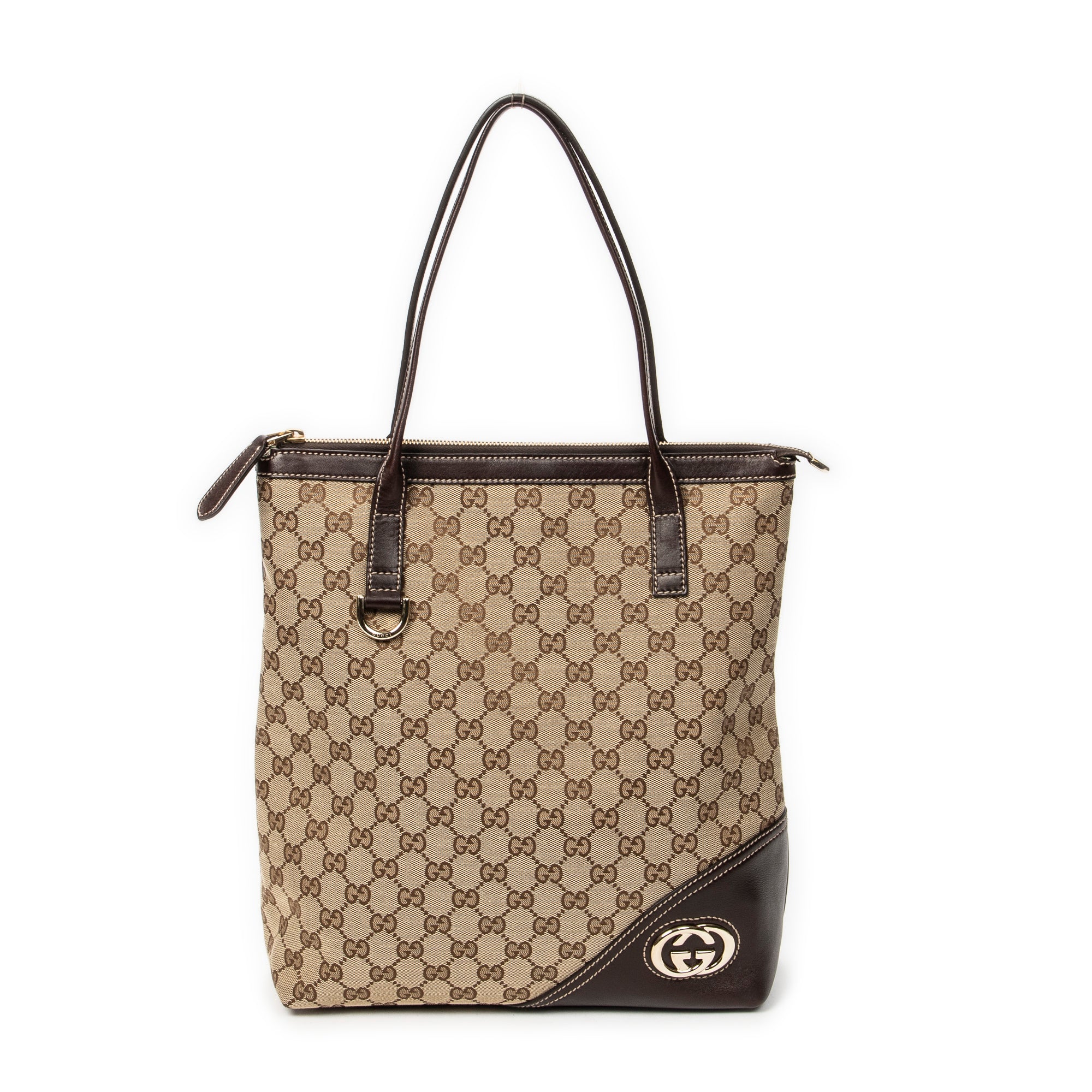 Bolso de hombro vertical Britt Tote lona monograma beige
