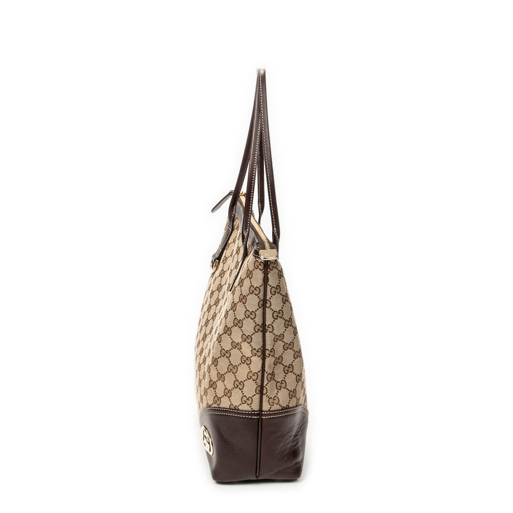 Shoulder Bag Vertical Britt Tote Beige Monogrammed Canvas