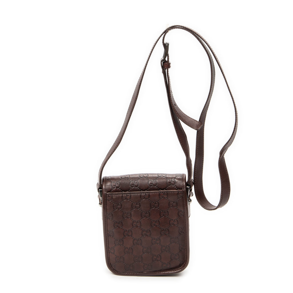 Shoulder Bag Mini Flap Crossbody Dark Brown Guccissima Leather
