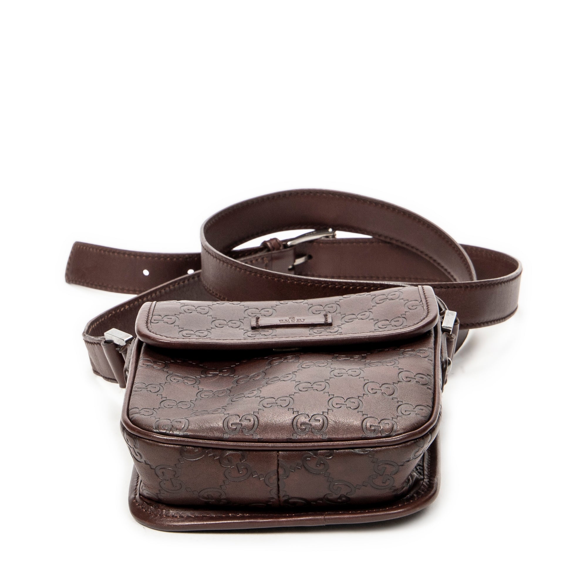 Shoulder Bag Mini Flap Crossbody Dark Brown Guccissima Leather