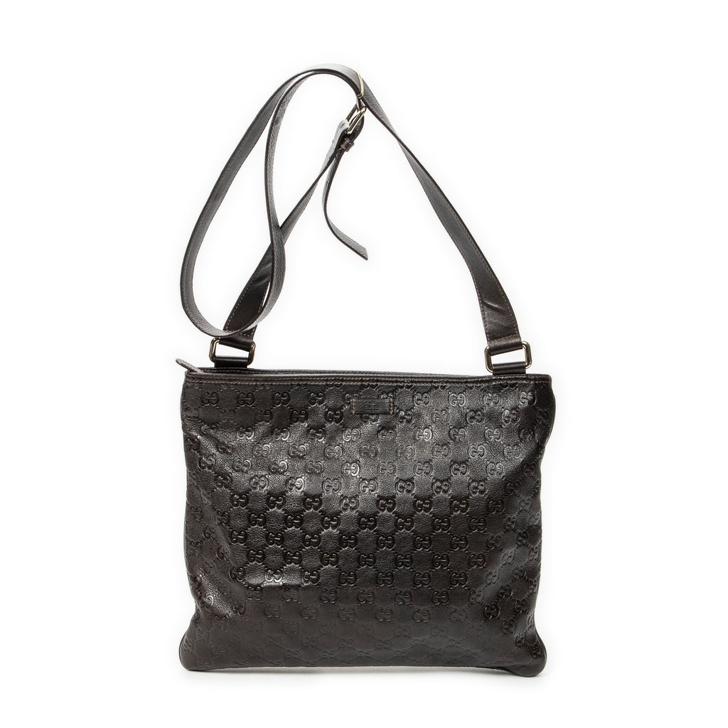 Shoulder Bag Large Square Zip Messenger Dark Brown Guccissima Leather