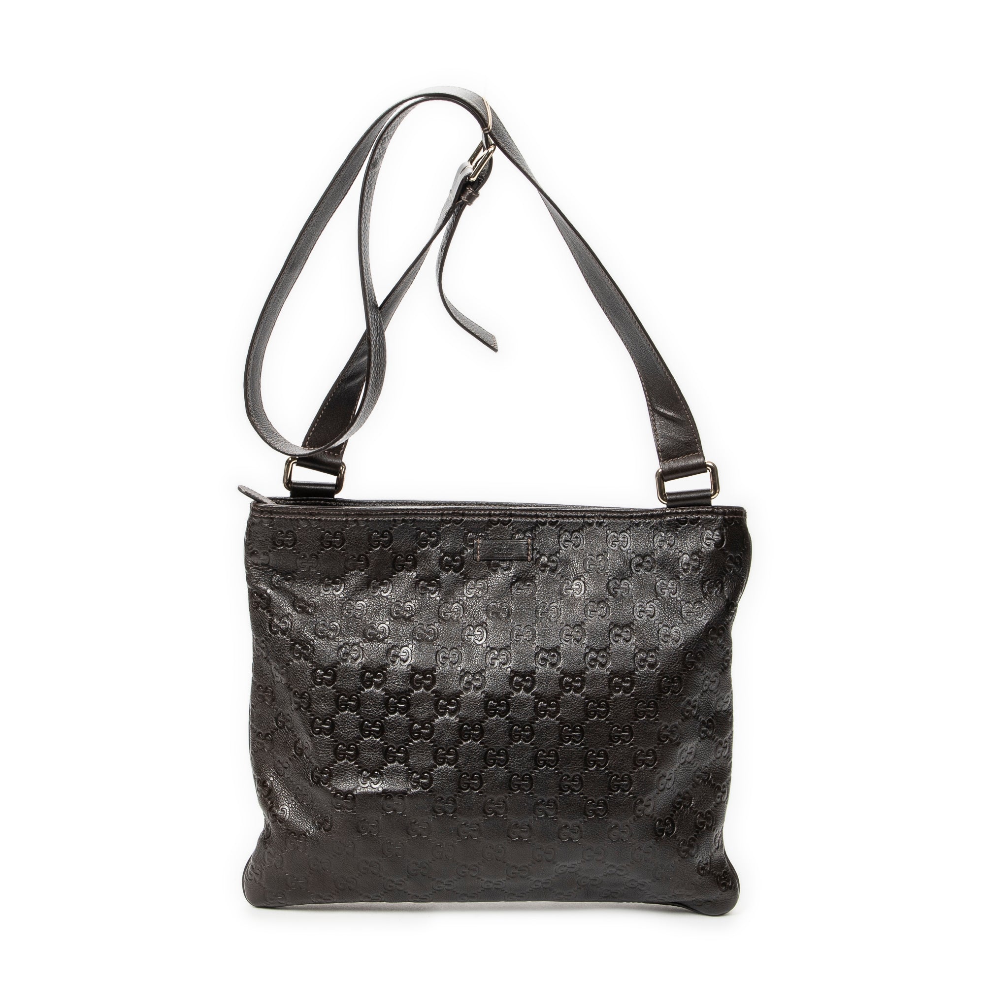 Shoulder Bag Large Square Zip Messenger Dark Brown Guccissima Leather