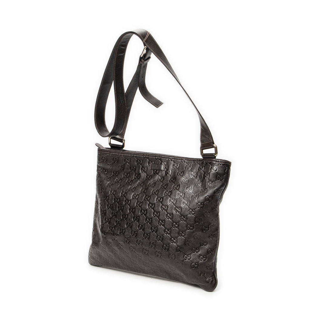 Shoulder Bag Large Square Zip Messenger Dark Brown Guccissima Leather