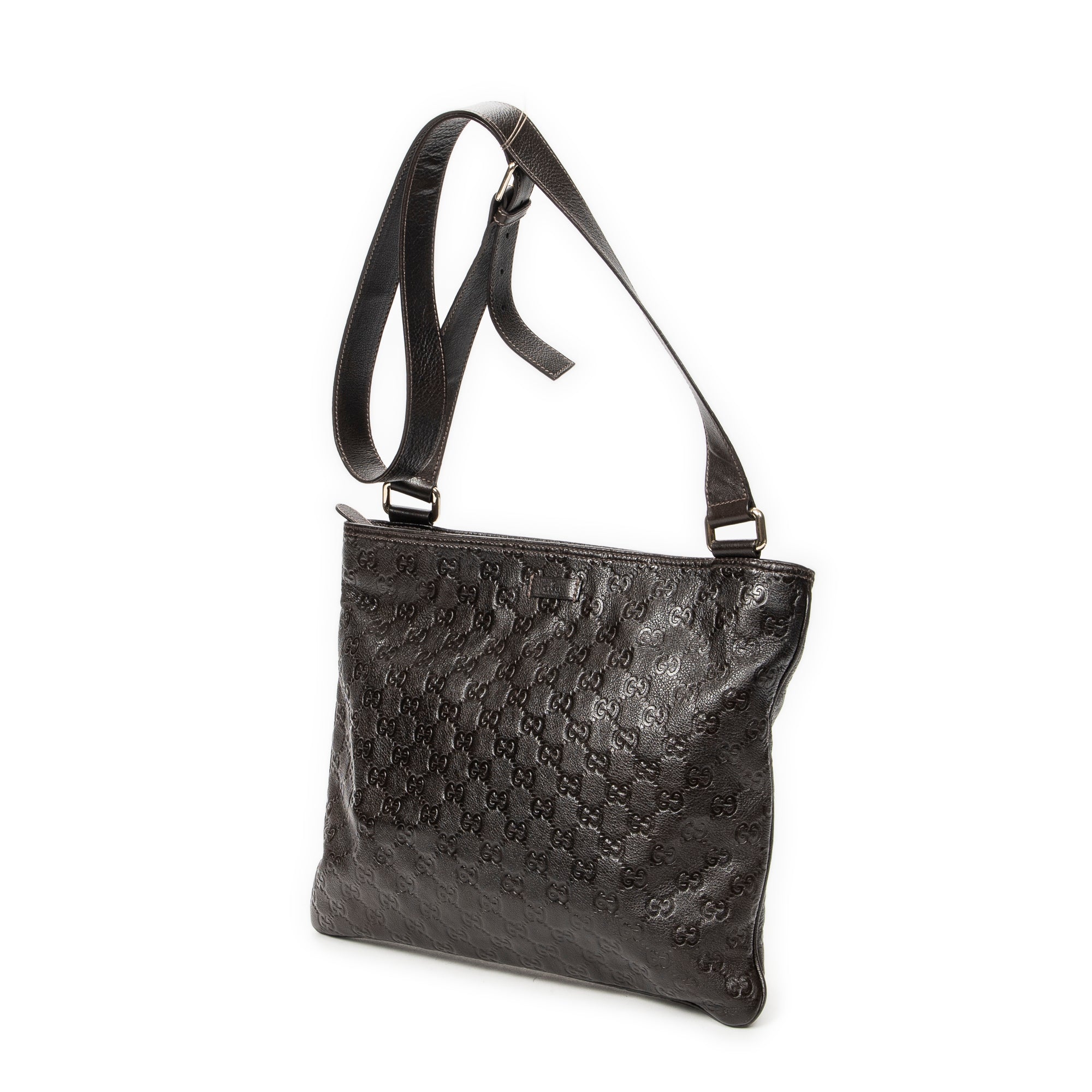 Shoulder Bag Large Square Zip Messenger Dark Brown Guccissima Leather