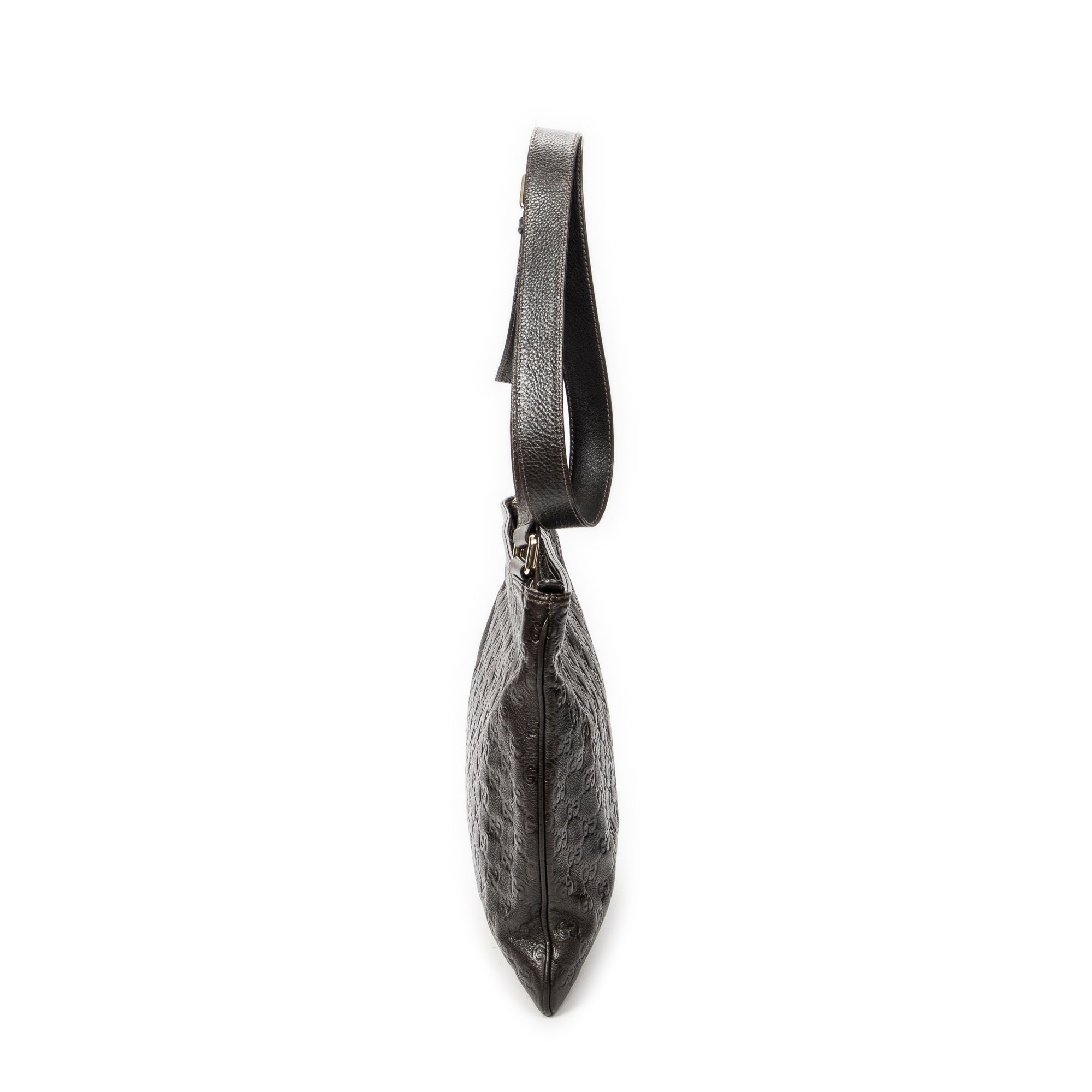 Bandolera grande cuadrada con cremallera Messenger de piel Guccissima marrón oscuro