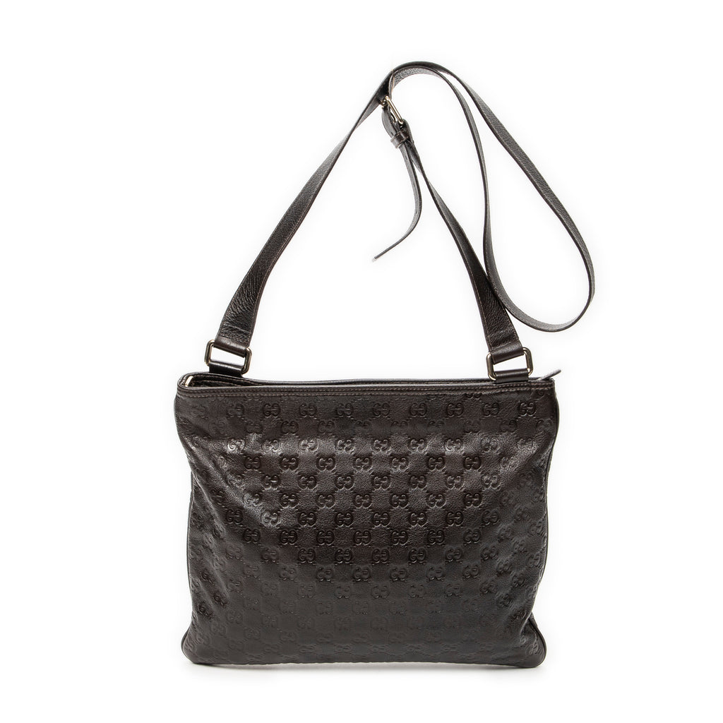 Shoulder Bag Large Square Zip Messenger Dark Brown Guccissima Leather