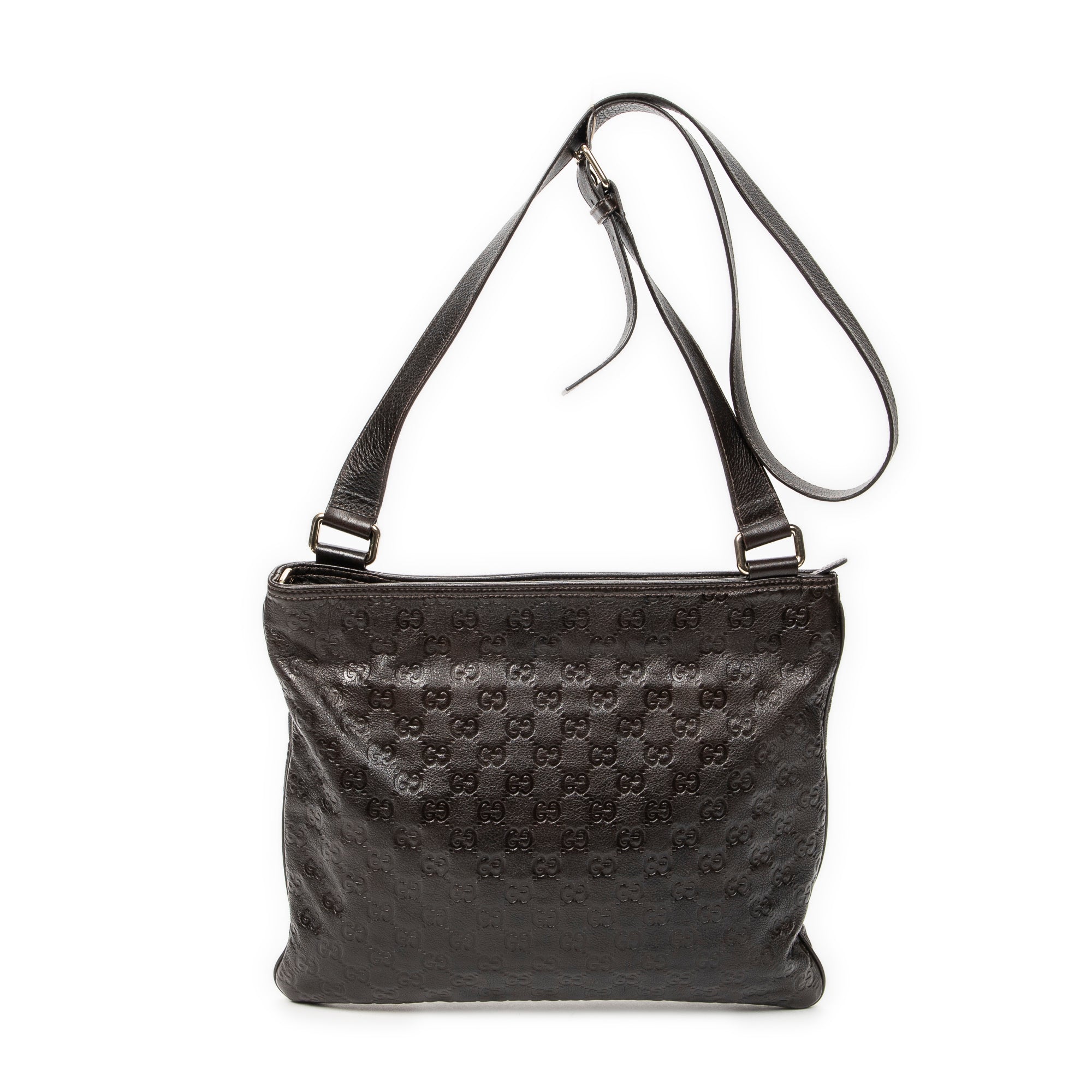 Shoulder Bag Large Square Zip Messenger Dark Brown Guccissima Leather
