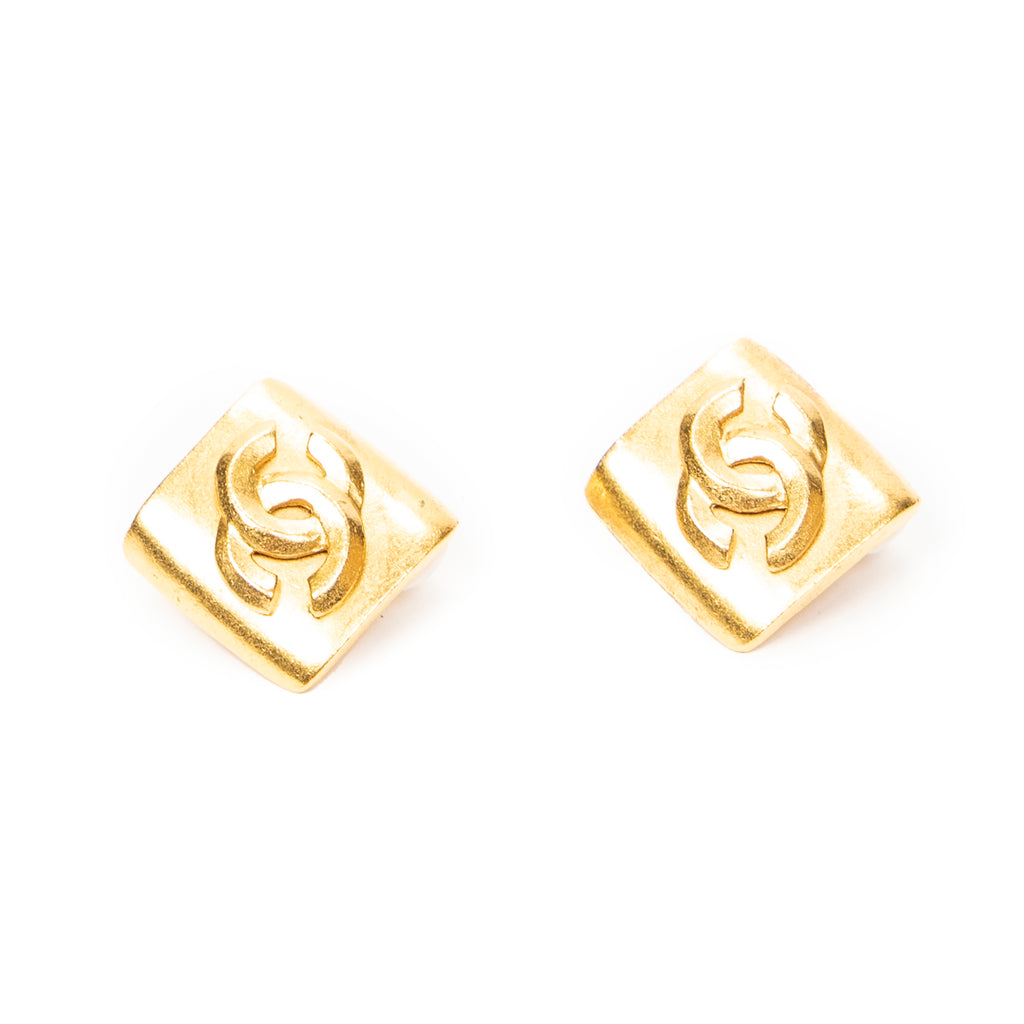 Earrings CC Diamond-shaped Clip On Earrings Gold Gold Plated