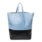 Shoulder Bag Bicolor Vertical Hippo Tote Light Blue Calfskin Leather
