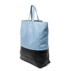 Shoulder Bag Bicolor Vertical Hippo Tote Light Blue Calfskin Leather