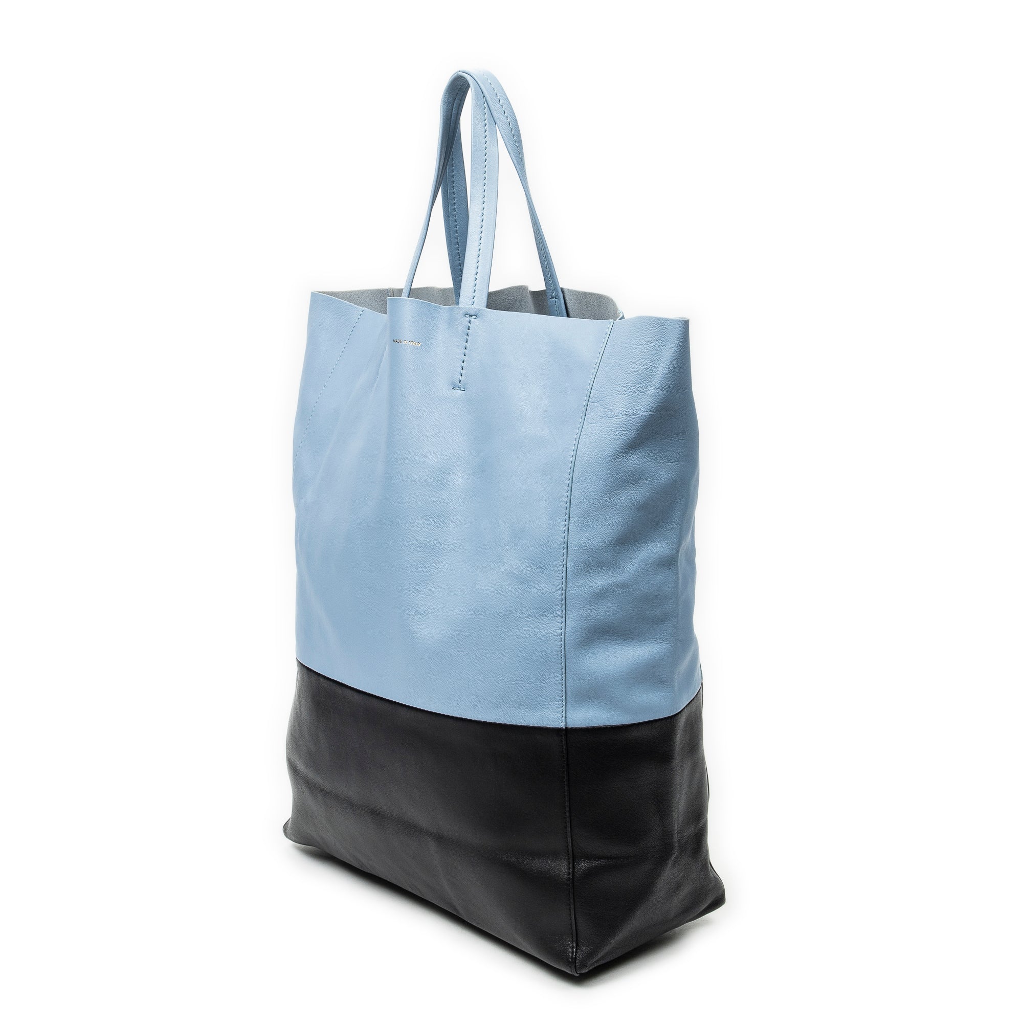 Shoulder Bag Bicolor Vertical Hippo Tote Light Blue Calfskin Leather