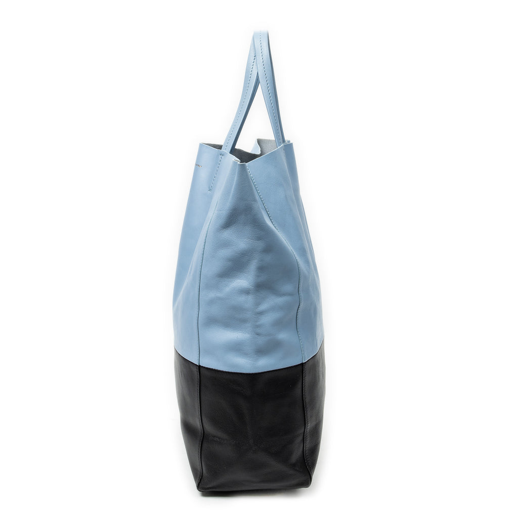 Shoulder Bag Bicolor Vertical Hippo Tote Light Blue Calfskin Leather