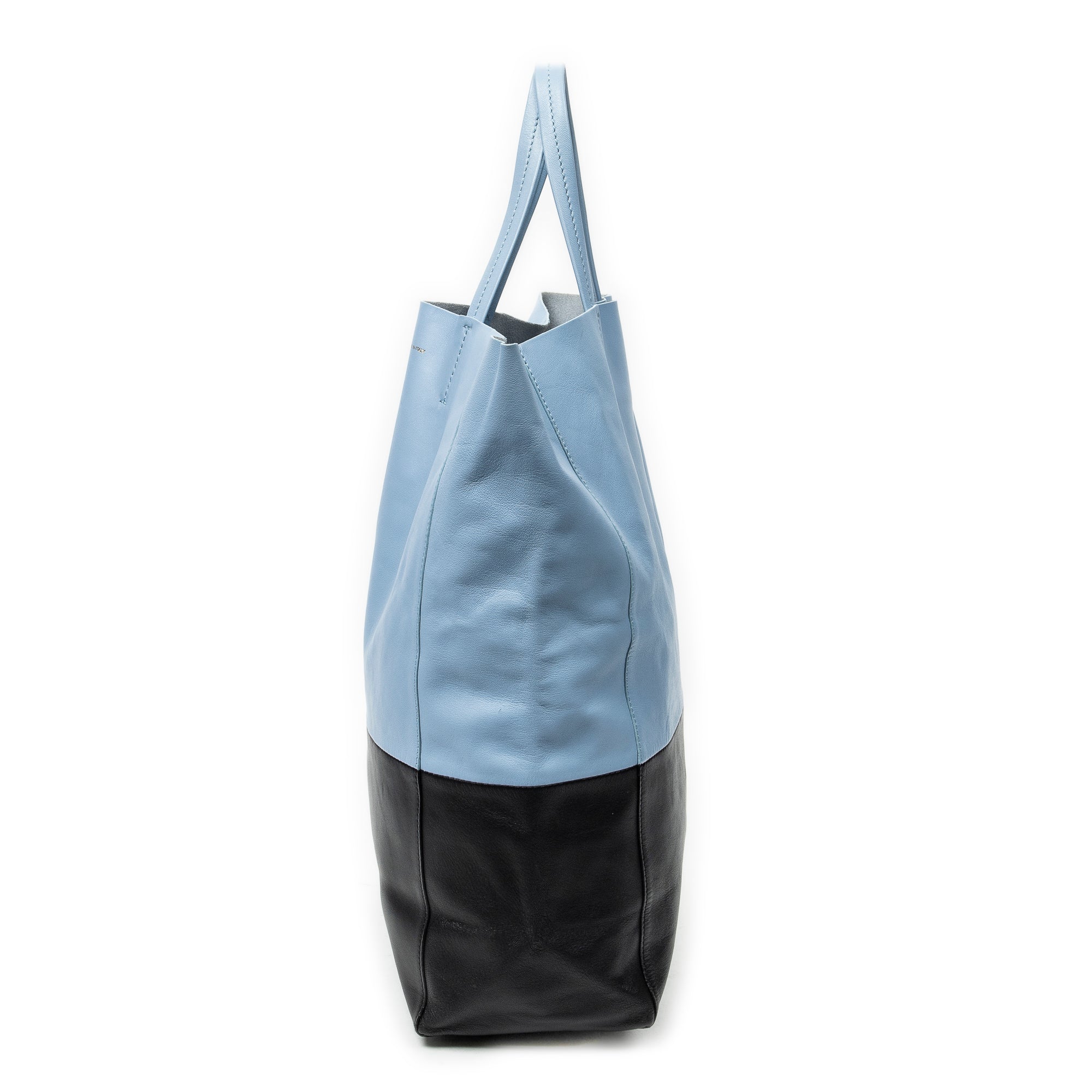 Shoulder Bag Bicolor Vertical Hippo Tote Light Blue Calfskin Leather