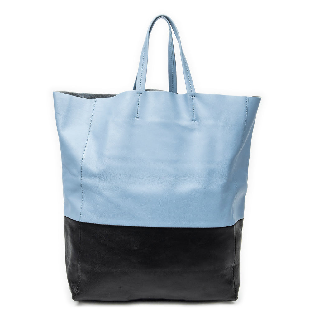Shoulder Bag Bicolor Vertical Hippo Tote Light Blue Calfskin Leather