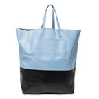 Shoulder Bag Bicolor Vertical Hippo Tote Light Blue Calfskin Leather